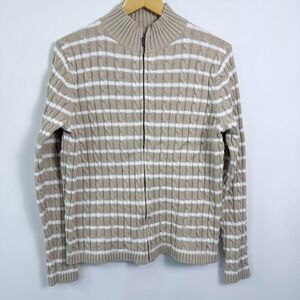 L.L. Bean Tan and White Striped Cardigan